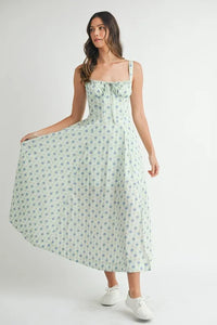 MABLE Floral Print Bustier Back Lace Up Midi Dress - Brittney MADE