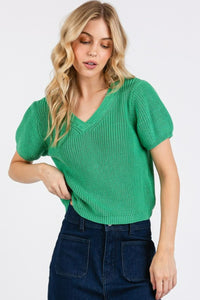 Mittoshop V-Neck Short Sleeve Crop Sweater - Brittney MADE