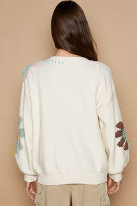POL V-Neck Long Sleeve Flower Fringe Sweater - Brittney MADE