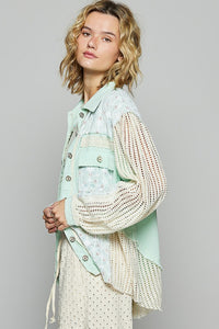POL Lace Trim Crochet Button Up Denim Jacket - Brittney MADE