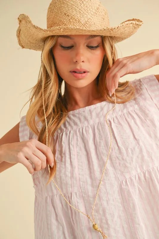 Aemi+Co Ruched Striped Round Neck Sleeveless Top - Brittney MADE