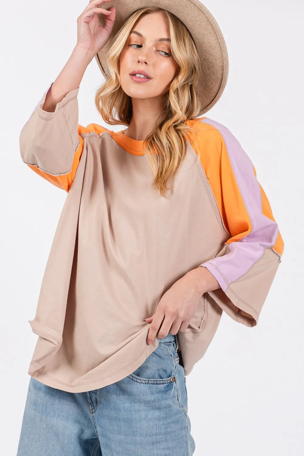 SAGE + FIG Color Block Curved Hem T-Shirt - Brittney MADE