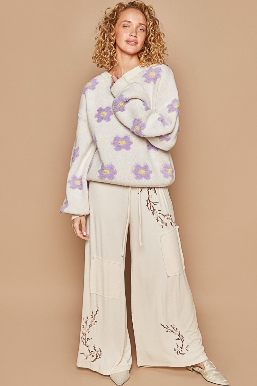 POL Daisy Pattern Drop Shoulder Sweater - Brittney MADE