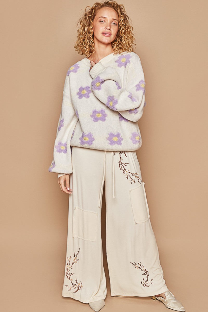POL Daisy Pattern Drop Shoulder Sweater - Brittney MADE