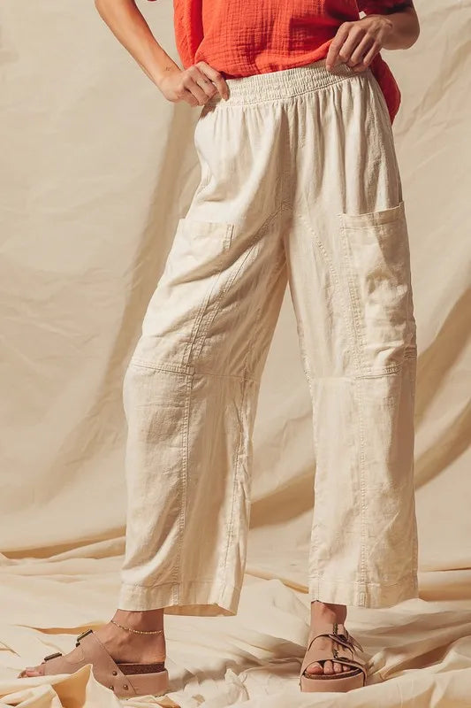 SO ME Cotton Linen Textured Woven Slouchy Wide Leg Pants - Brittney MADE