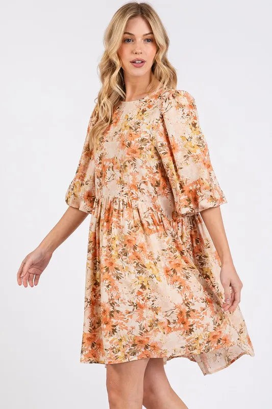 Mittoshop Flower Print Linen Blend Babydoll Mini Dress - Brittney MADE