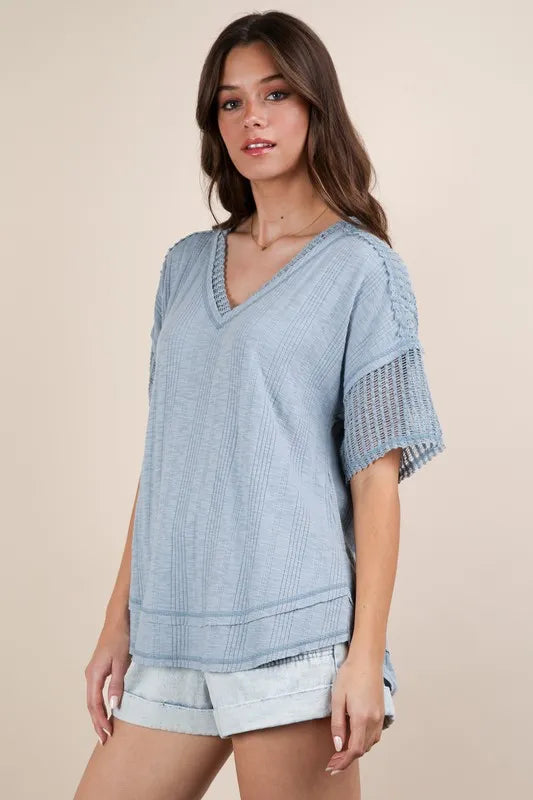 VERY J Oversized Contrast Knit Comfy Casual Top - Brittney MADE