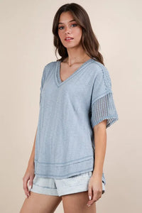 VERY J Oversized Contrast Knit Comfy Casual Top - Brittney MADE