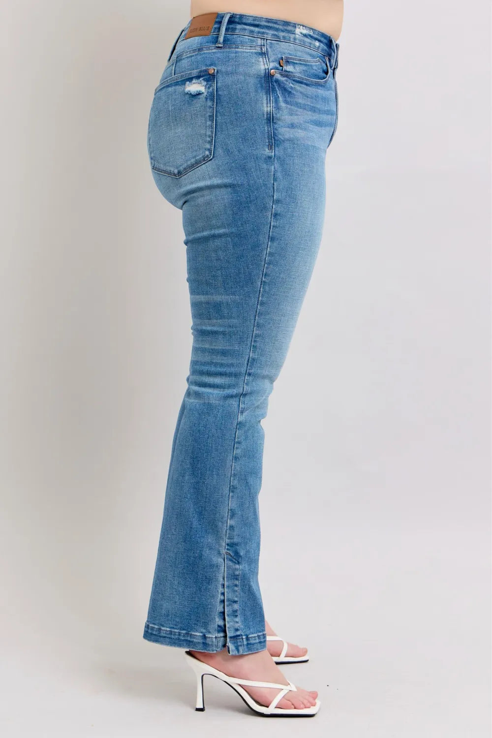 Judy Blue HW Tummy Control Vintage Wash Side Slit Slim Boot Jeans - Brittney MADE