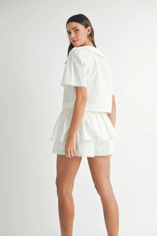 MABLE Collared Button Down Crop Top and Skort Set - Brittney MADE