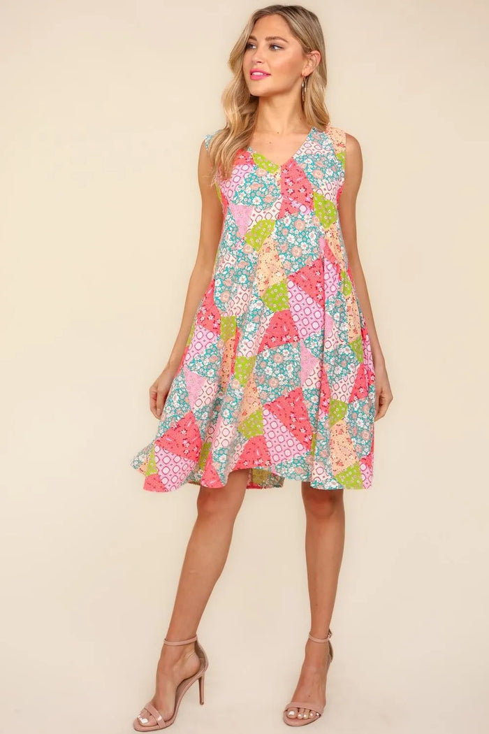 Haptics Full Size Babydoll Floral Patchwork Dress with Side Pockets - Brittney MADE