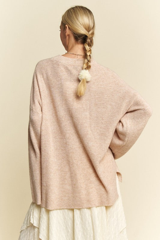 Davi & Dani High-Low Round Neck Drop Shoulder Sweater - Brittney MADE