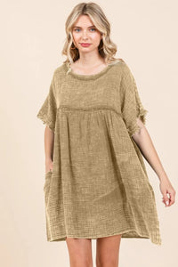 Culture Code Full Size Short Sleeve Babydoll Texture Dress with Pockets - Brittney MADE