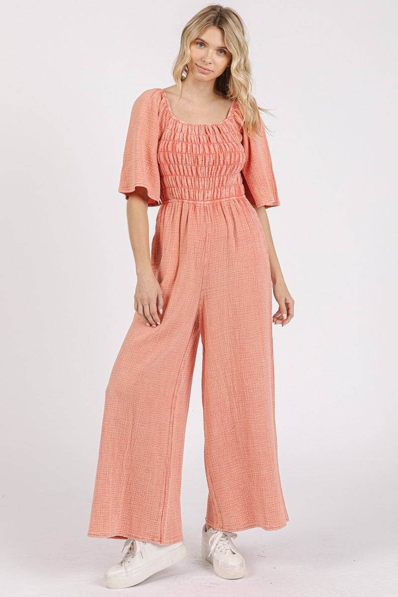 Mittoshop Mineral Wash Gauze Ruched Wide Leg Jumpsuit - Brittney MADE