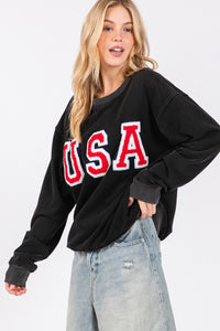SAGE + FIG USA Letter Patch Round Neck Sweatshirt - Brittney MADE
