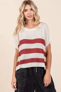 Mittoshop Contrast Striped Round Neck Short Sleeve Sweater - Brittney MADE