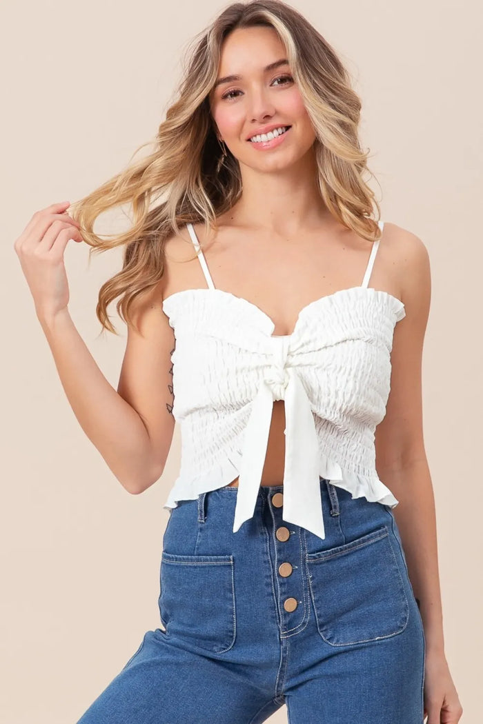 BiBi Ruffled Smocked Ribbon Detail Cami - Brittney MADE