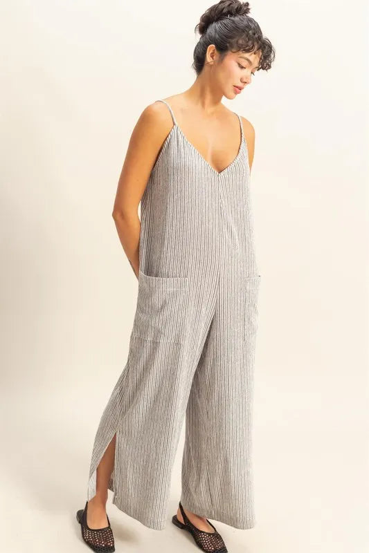 HYFVE Striped V-Neck Sleeveless Jumpsuit - Brittney MADE
