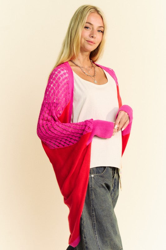 Davi & Dani Openwork Contrast Open Front Cardigan - Brittney MADE
