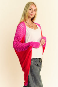 Davi & Dani Openwork Contrast Open Front Cardigan - Brittney MADE