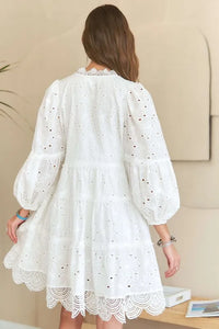 ADORA Lace Detail Tiered Eyelet V-Neck Babydoll Dress - Brittney MADE