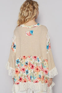 POL Floral Crochet Detail Open Front 3/4 Sleeve Cardigan - Brittney MADE