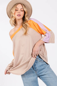 SAGE + FIG Color Block Curved Hem T-Shirt - Brittney MADE