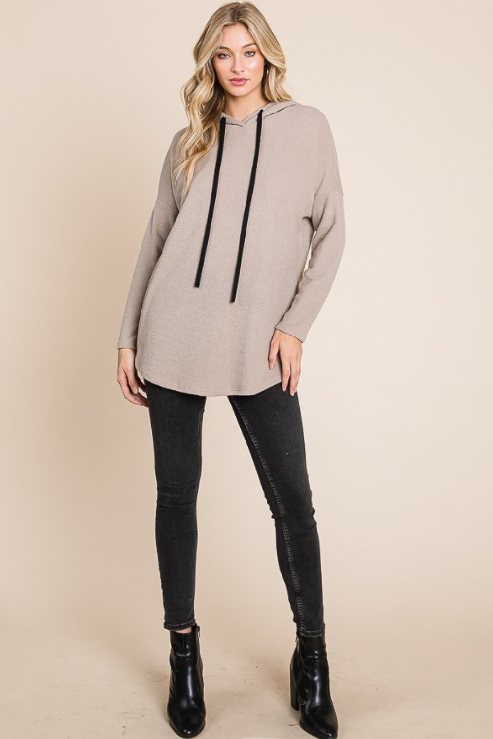 BOMBOM Contrast Drawstring Drop Shoulder Knit Hoodie - Brittney MADE