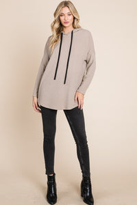 BOMBOM Contrast Drawstring Drop Shoulder Knit Hoodie - Brittney MADE
