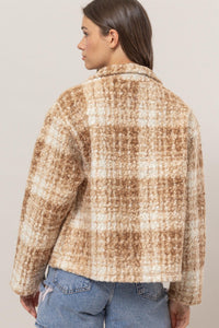 HYFVE Plaid Collared Neck Boucle Jacket with Pockets - Brittney MADE