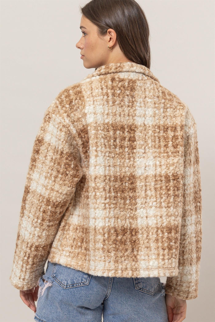 HYFVE Plaid Collared Neck Boucle Jacket with Pockets - Brittney MADE