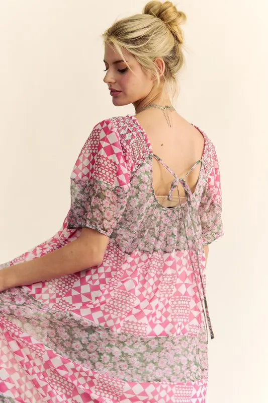 Davi & Dani Multi Floral Square Neck Puff Sleeve Maxi Dress - Brittney MADE