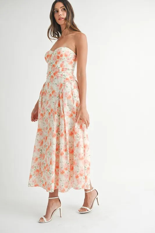 MABLE Sweetheart Neckline Floral Printed Midi Dress - Brittney MADE