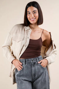 VERY J Mineral Washed Oversized Gauze Shacket - Brittney MADE