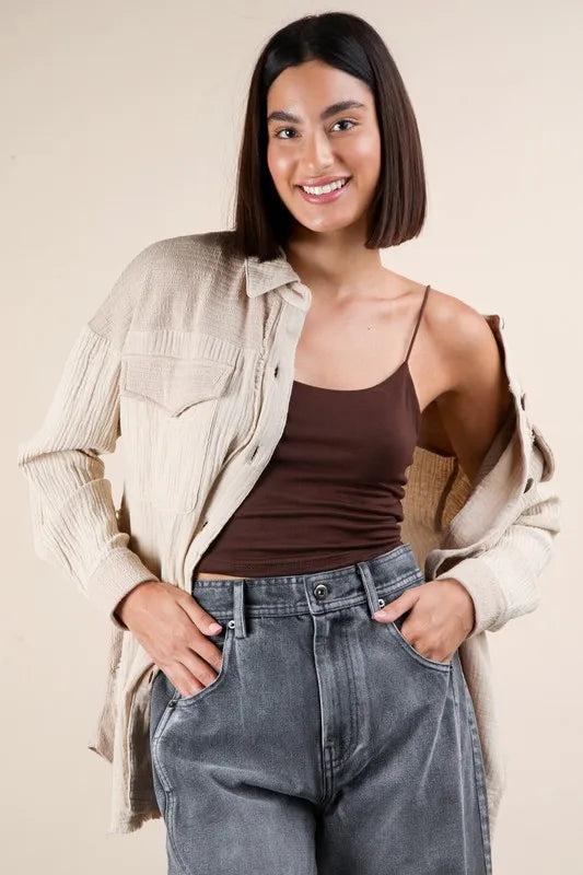 VERY J Mineral Washed Oversized Gauze Shacket - Brittney MADE