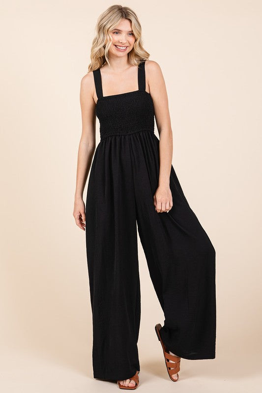 Mittoshop Smocked Wide Strap Wide Leg Overalls - Brittney MADE