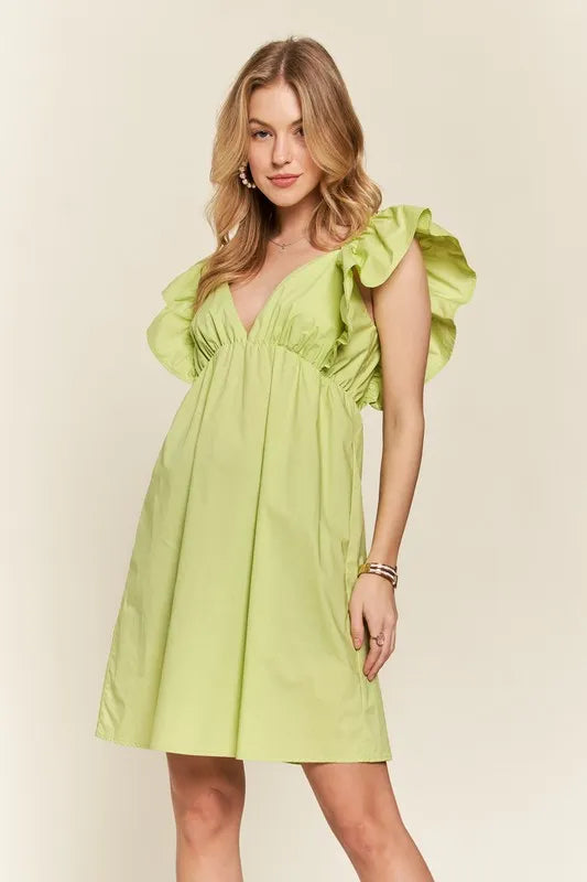 ADORA Smocked Back Ruffled Cap Sleeve Babydoll Dress - Brittney MADE