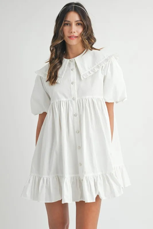 MABLE Ruffled Hem Peter Pan Collar Button Down Mini Dress - Brittney MADE