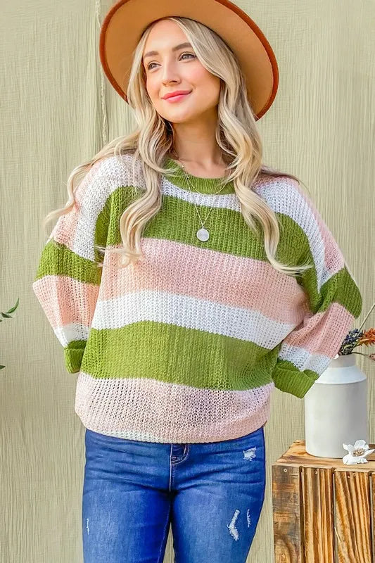 And The Why Multi Striped Mesh Pullover Spring Sweater - Brittney MADE