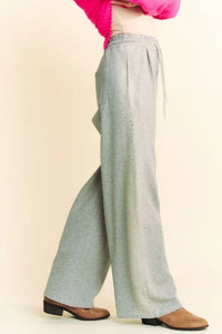 Davi & Dani Rhinestone Elastic Waist Wide Leg Pants - Brittney MADE