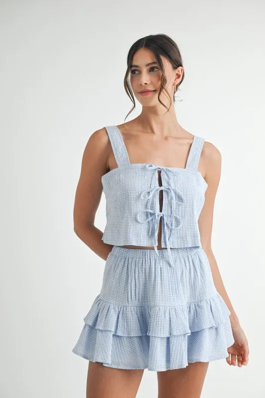 MABLE Gingham Plaid Crop Top and Mini Skirt Set - Brittney MADE