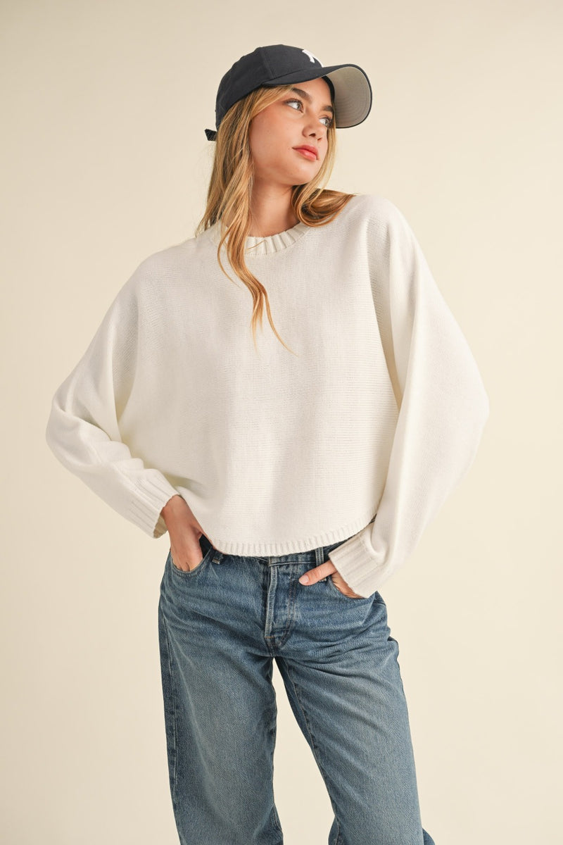 Mable Round Neck Dolman Sleeve Cropped Sweater - Brittney MADE