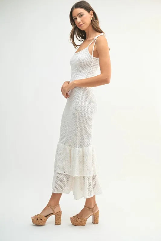 MABLE Sleeveless Shoulder Tie Rose Knit Midi Dress - Brittney MADE