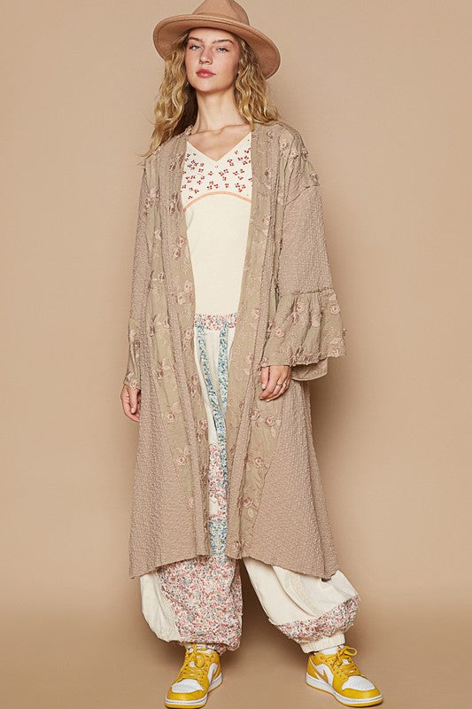 POL Flower Lace Trim Open Front Longline Cardigan - Brittney MADE
