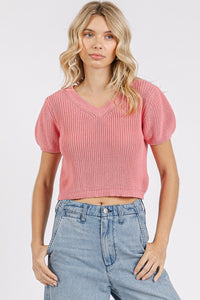 Mittoshop V-Neck Short Sleeve Crop Sweater - Brittney MADE