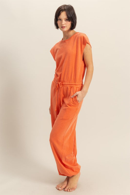 HYFVE Back Keyhole Round Neck Cap Sleeve Drawstring Jumpsuit - Brittney MADE