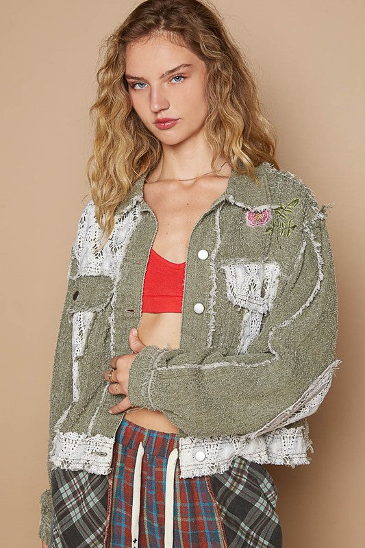 POL Crochet Patch Embroidered Button Up Jacket - Brittney MADE