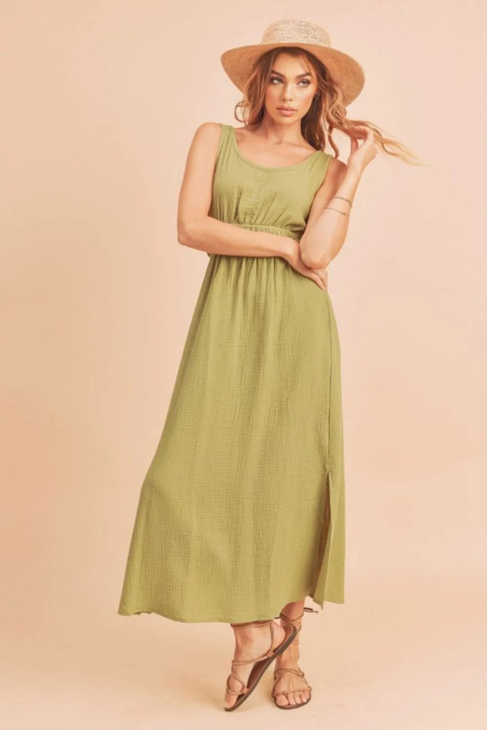 Aemi + Co Side Slit Round Neck Sleeveless Tank Dress - Brittney MADE