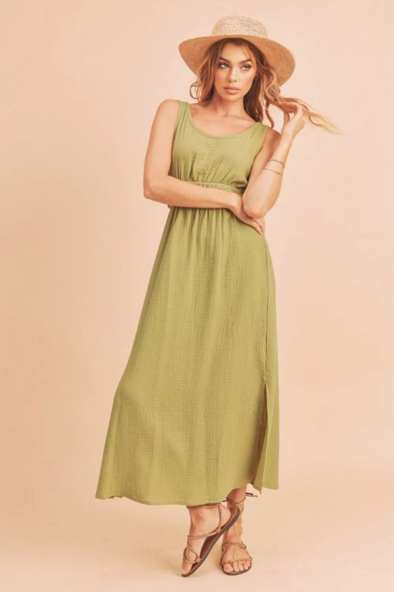 Aemi + Co Side Slit Round Neck Sleeveless Tank Dress - Brittney MADE