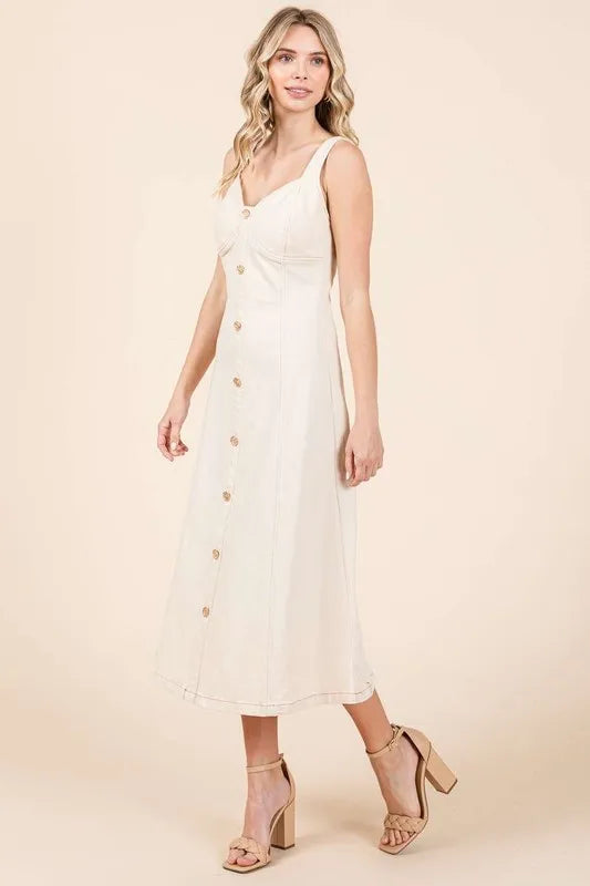 Mittoshop Stretch Twill Decor Button Sleeveless Midi Dress - Brittney MADE
